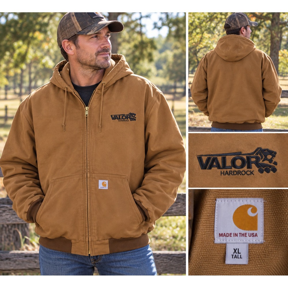 Carhartt USA Made XL Tall Duck Canvas Hooded Work Jacket Valor Hardrock Brown